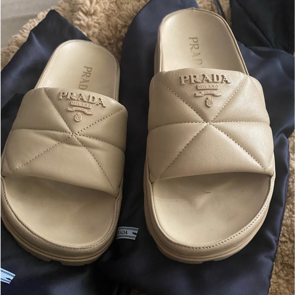 Prada Beige Quilted Sandals - Picture 1 of 3